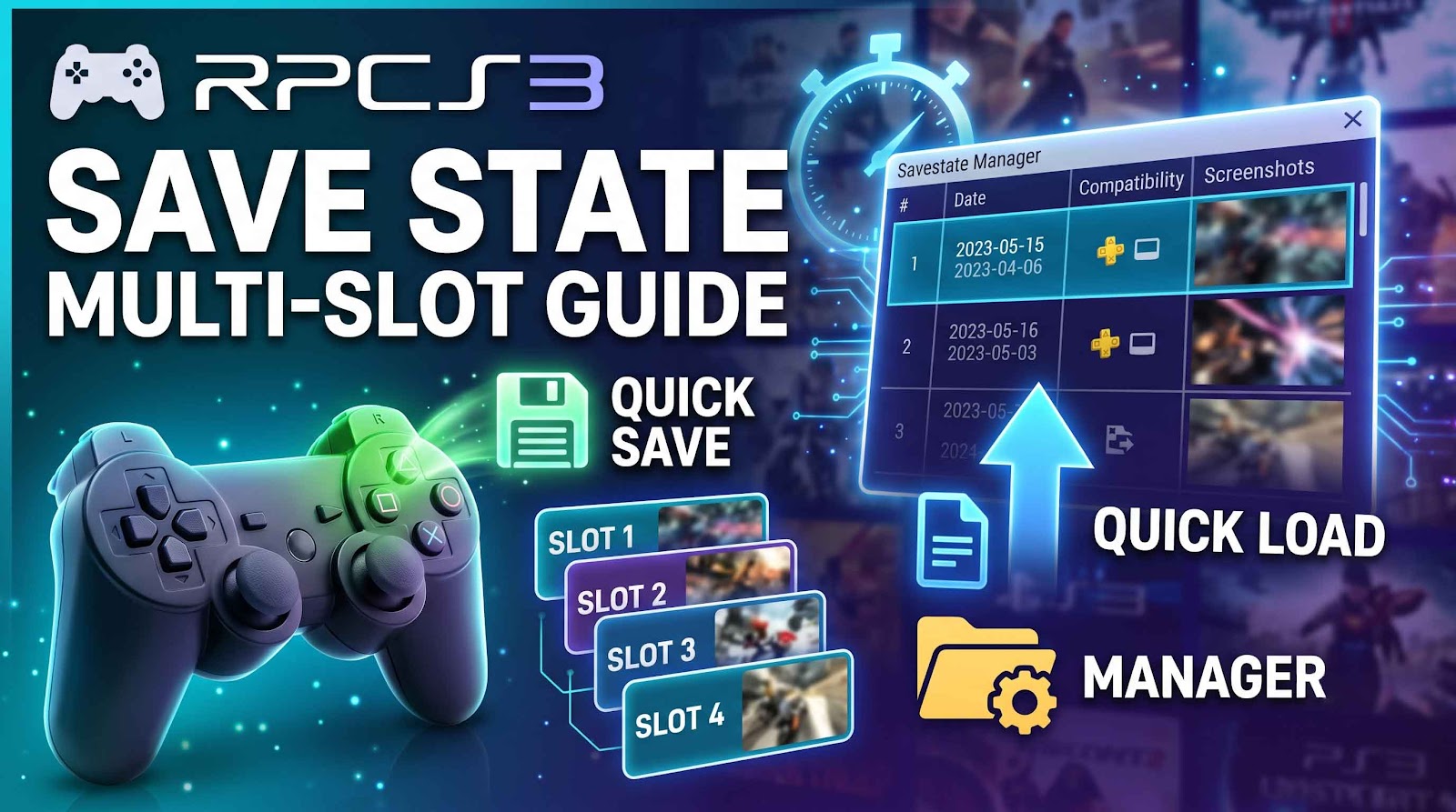 طريقة استخدام Save State في RPCS3 وإدارة الحالات المحفوظة